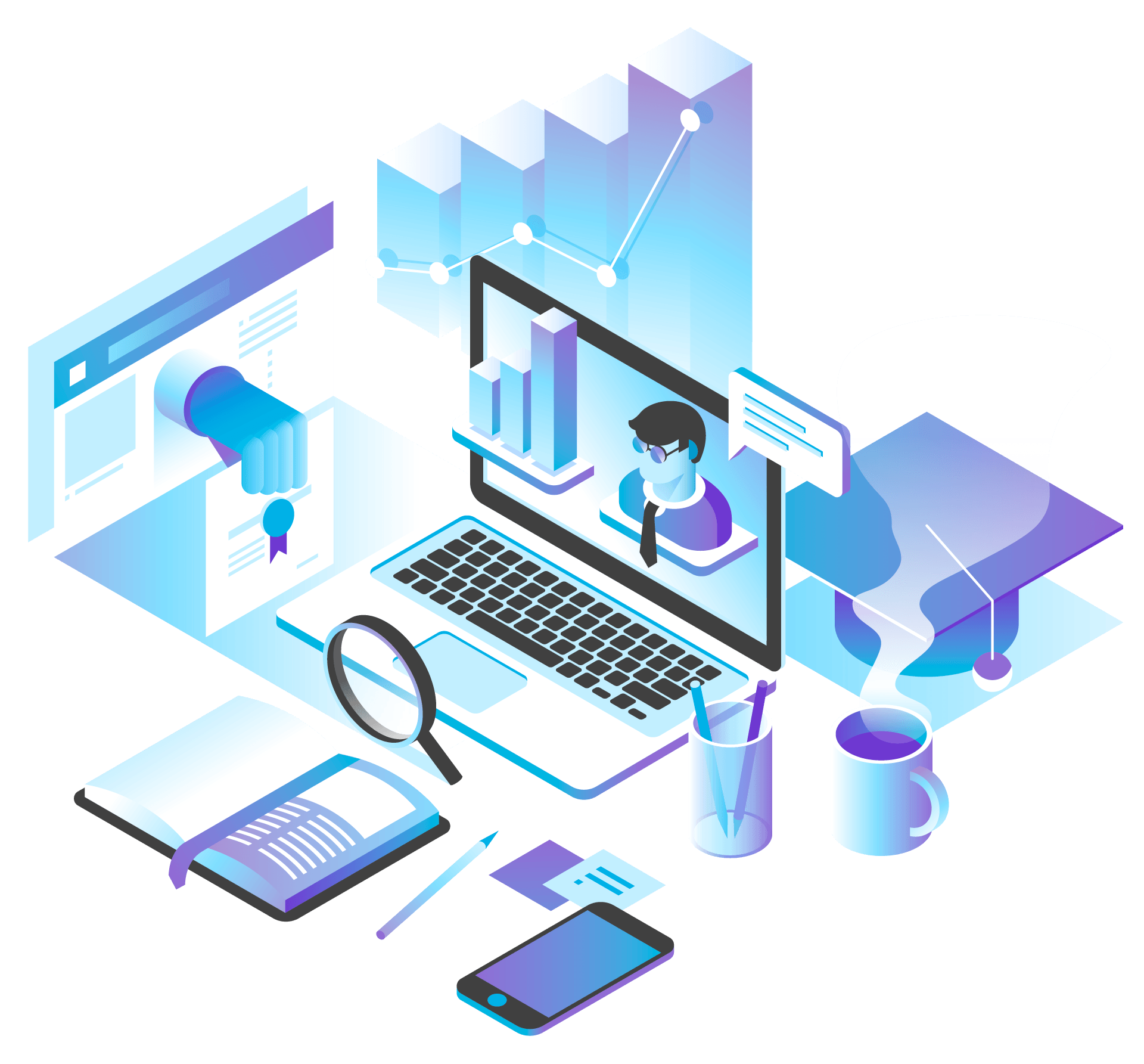 Illustration zu Weiterbildung, Datenanalyse und digitalen Werkzeugen